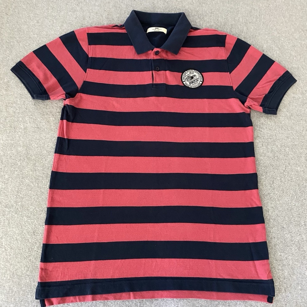 Y2K British Rugby Polo Mens Medium Pink Blue Striped Warwick Britain England Max - Picture 3 of 12